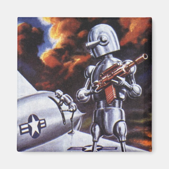 Vintage Science fiction militärrobot Soldiers Magnet (Framsidan)