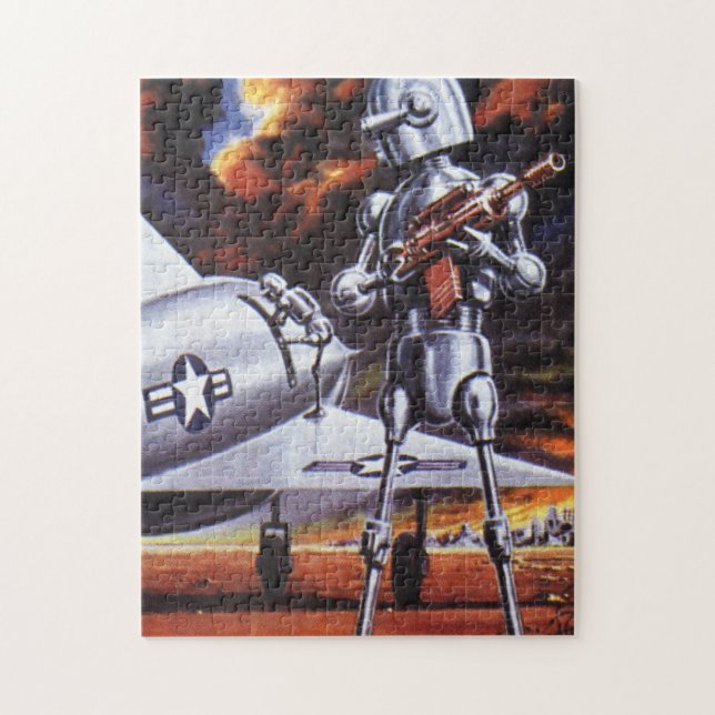 Vintage Science fiction militärrobot Soldiers Pussel (Vertikal)