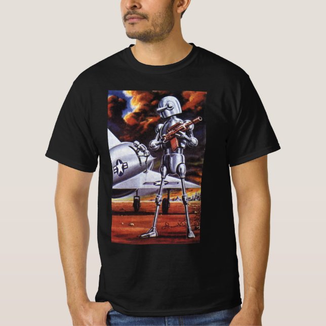 Vintage Science fiction militärrobot Soldiers T-shirt (Framsida)