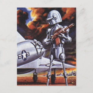 Vintage Science fiction militärrobot Soldiers Vykort