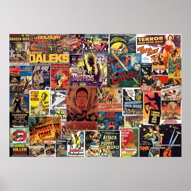 Vintage Science Fiction Movies Collage Poster (Framsidan)