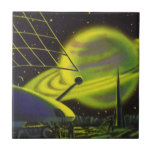 Vintage Science fiction Neon Grönt Planet w Ringar Kakelplatta<br><div class="desc">Vintage illustrerar planeterna Science fiction och rymden i futuristiska. Ett område station med astronaut-utomjordingar på måne med sikte på en stor nyplanterad grönt med ringar. En klassisk 50-sekundersmodell för retrosci om tecknad bok.</div>