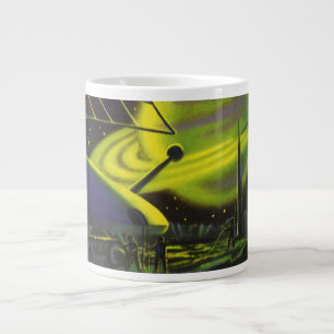 Vintage Science Fiction Neongrön planet med ringar Jumbo Mugg