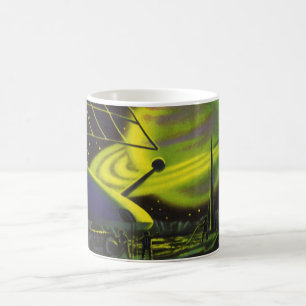 Vintage Science Fiction Neongrön planet med ringar Kaffemugg