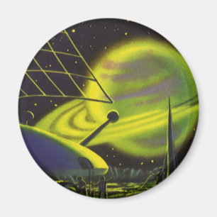 Vintage Science Fiction Neongrön planet med ringar Magnet