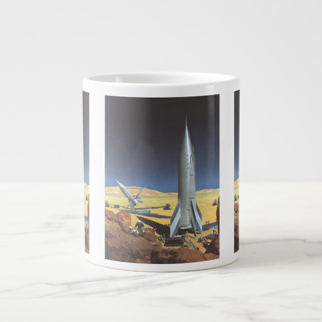 Vintage Science Fiction Ökenplanet med raketer Jumbo Mugg (Framsidan)