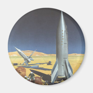 Vintage Science Fiction Ökenplanet med Raketer Magnet