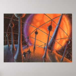 Vintage Science fiction, Orange Sol och Utomjordin Poster