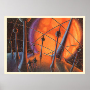 Vintage Science Fiction, Orange Sun och Aliens Poster