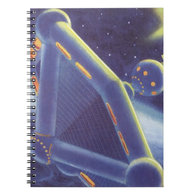 Vintage Science fiction Orbitande rymden Station Anteckningsbok (Framsidan)
