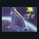 Vintage Science fiction Orbitande rymden Station Poster<br><div class="desc">Bilden av vintagen futuristiska rymden och planets science fiction. Ett område station som omger en planet eller måne och som i framtiden kommer att ha ett starkt sol i himlar. En klassisk 50-sekundersmodell för retrosci om tecknad bok.</div>