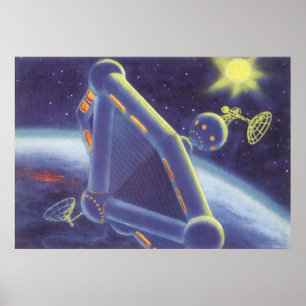 Vintage Science fiction Orbitande rymden Station Poster