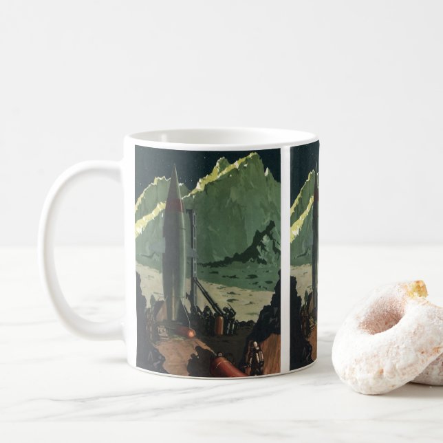 Vintage Science Fiction, raket på främmande planet Kaffemugg (Med munk)