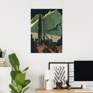 Vintage Science Fiction, raket på främmande planet Poster