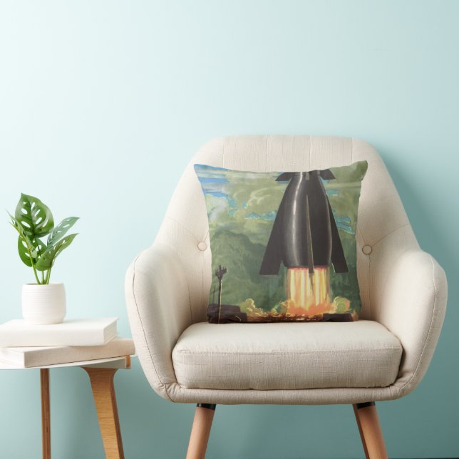 Vintage Science Fiction, raket som lyfter från jor Kudde (Stol)