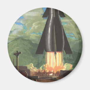 Vintage Science Fiction, raket som lyfter från jor Magnet