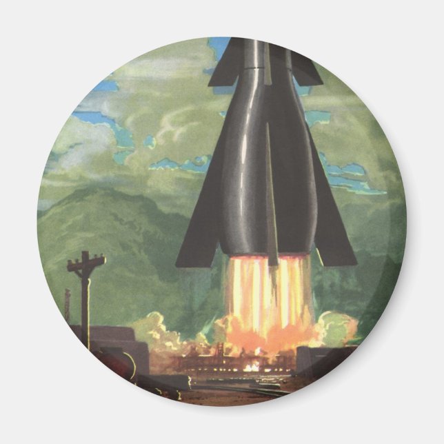 Vintage Science Fiction, raket som lyfter från jor Magnet (Framsidan)