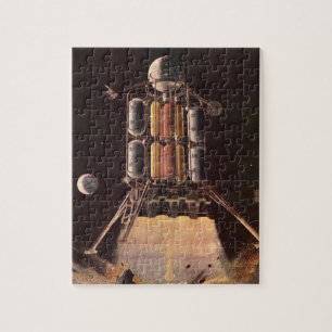 Vintage Science Fiction-raket som lyfter från plan Pussel