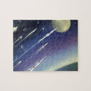 Vintage Science Fiction-raketer i rymden av Planet Pussel