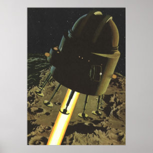 Vintage Science Fiction, raketlandning på månen Poster