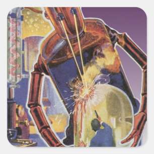 Vintage Science fiction Robot med Laser Beam Öga Fyrkantigt Klistermärke