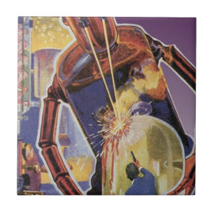 Vintage Science fiction Robot med Laser Beam Öga Kakelplatta