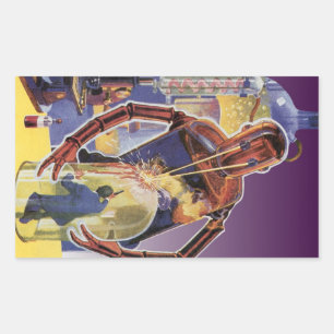 Vintage Science fiction Robot med Laser Beam Öga Rektangulärt Klistermärke