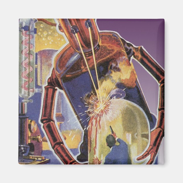 Vintage Science Fiction Robot med Laserstråleögon Magnet (Framsidan)