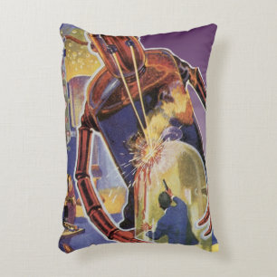 Vintage Science Fiction Robot med Laserstråleögon Prydnadskudde