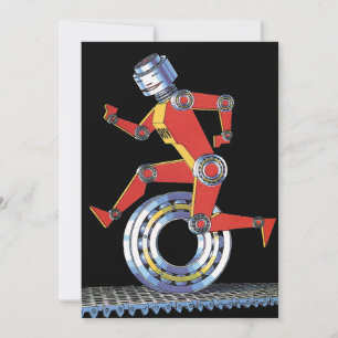 Vintage Science fiction Robot Runwith Wheel
