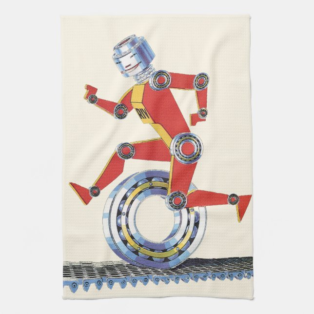 Vintage Science fiction Robot Runwith Wheel Kökshandduk (Vertikal)