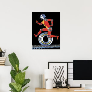 Vintage Science fiction Robot Runwith Wheel Poster