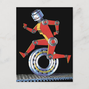 Vintage Science fiction Robot Runwith Wheel Vykort