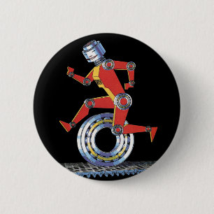 Vintage Science Fiction Robot springer med hjul Knapp