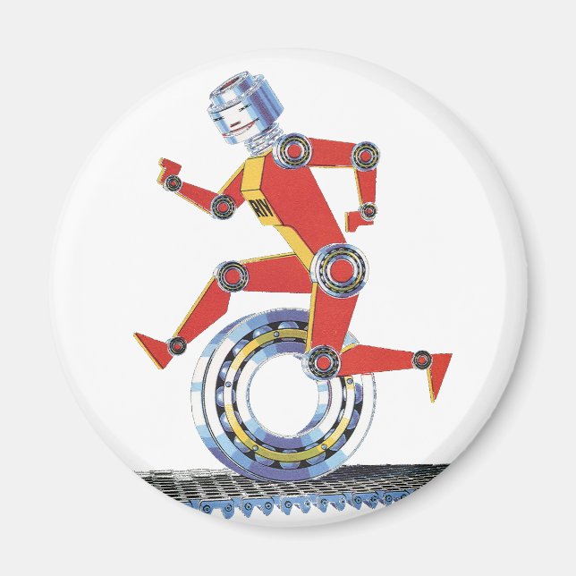 Vintage Science Fiction Robot springer med hjul Magnet (Framsidan)