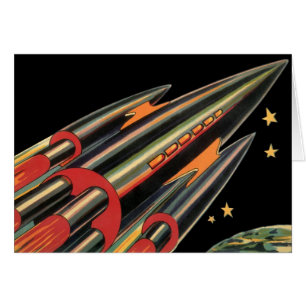 Vintage Science fiction Rocket Frakt efter Space S Hälsningskort