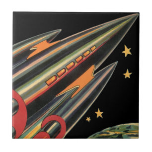 Vintage Science fiction Rocket Frakt efter Space S Kakelplatta