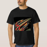 Vintage Science fiction Rocket Frakt efter Space S T-shirt<br><div class="desc">Bilden av vintagen futuristiska rymden och planets science fiction. En klassisk 50-årig bok-sci-formgivning för tecknad med en frakt för resor och transport-raketer som färdas genom rymden förbi stjärnorna och måne på vägen tillbaka till jorden.</div>