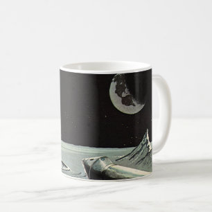 Vintage Science fiction, Rocket Fraktas Måne Plane Kaffemugg
