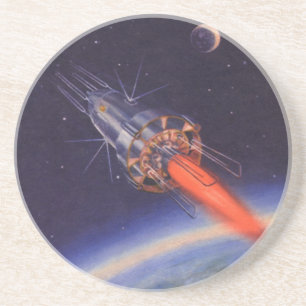 Vintage Science fiction Rocket i rymden över jorde Underlägg