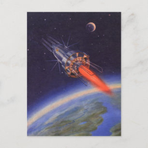 Vintage Science fiction Rocket i rymden över jorde Vykort