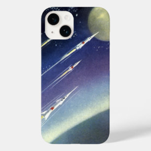 Vintage Science fiction Rockets in Space by Planet
