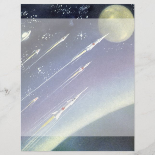 Vintage Science fiction Rockets in Space by Planet (Framsida)