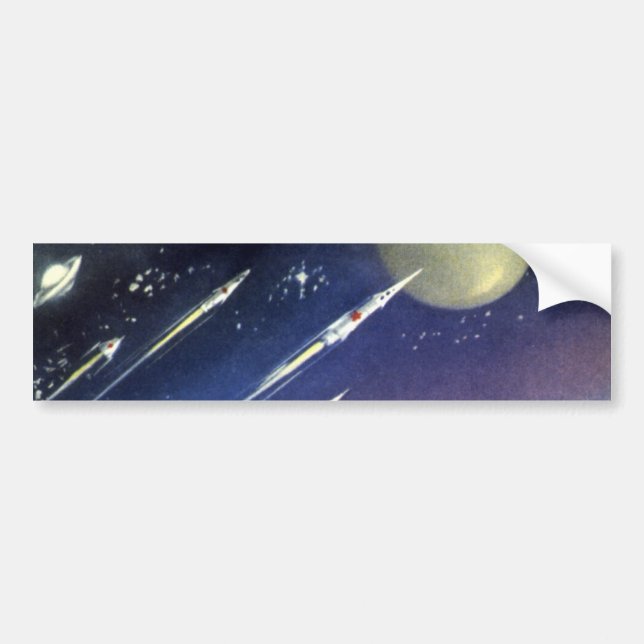 Vintage Science fiction Rockets in Space by Planet Bildekal (Framsidan)