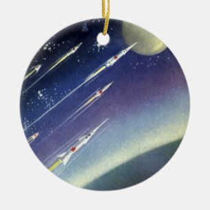 Vintage Science fiction Rockets in Space by Planet Julgransprydnad Keramik