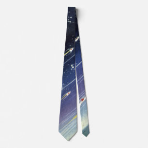 Vintage Science fiction Rockets in Space by Planet Slips