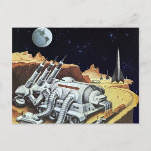 Vintage Science fiction, rymden Station vid Måne Vykort