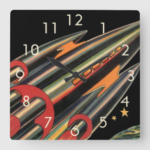 Vintage Science Fiction Rymdskepp av Space Stars Fyrkantig Klocka