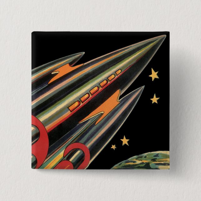 Vintage Science Fiction Rymdskepp av Space Stars Knapp (Framsida)