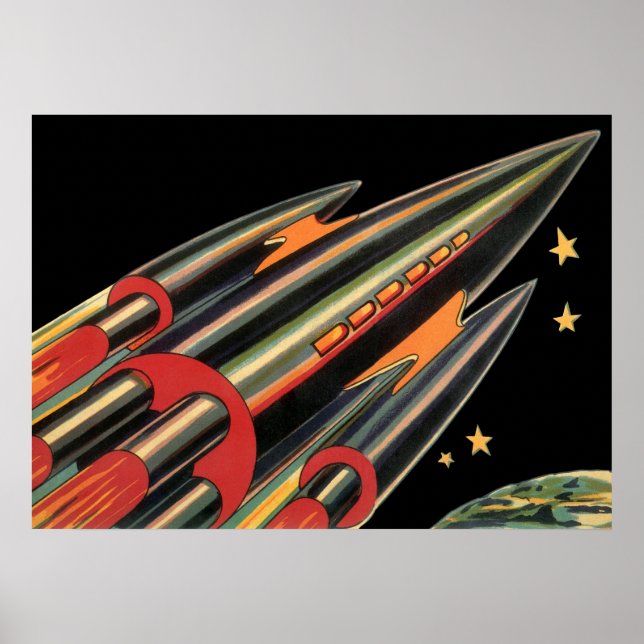 Vintage Science Fiction Rymdskepp av Space Stars Poster (Framsidan)